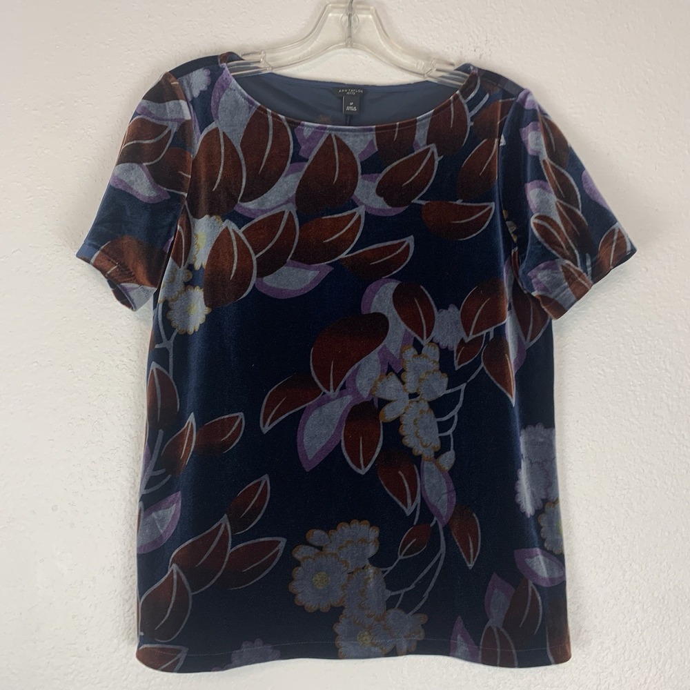 Ann Taylor Top Womens Small Petite Botanical Velvet Tee Whimsigoth Boho Artsy SP